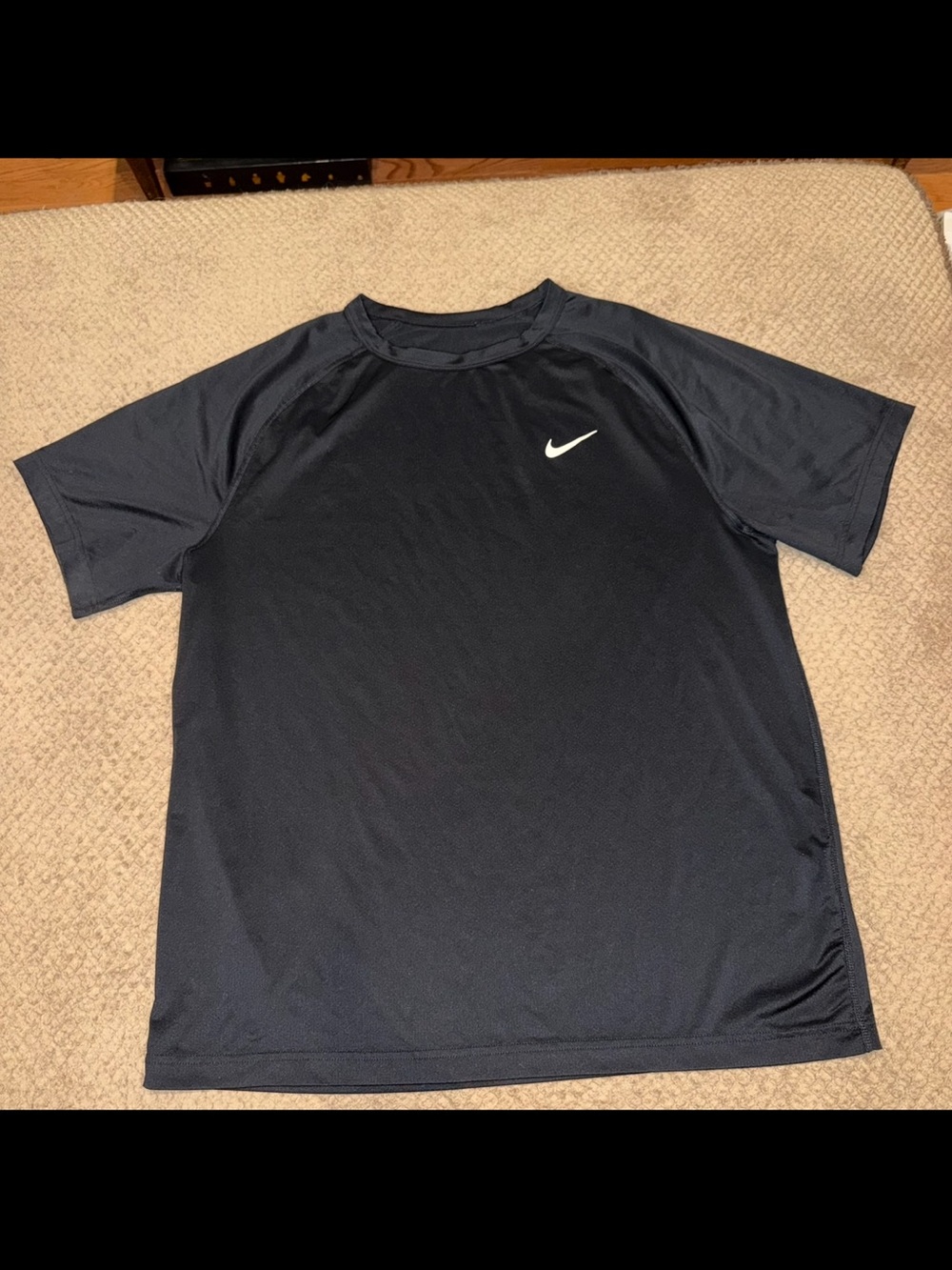 Nike Men's Black Short Sleeve Dri-FIT Fitness Tee with White Swoosh - Large